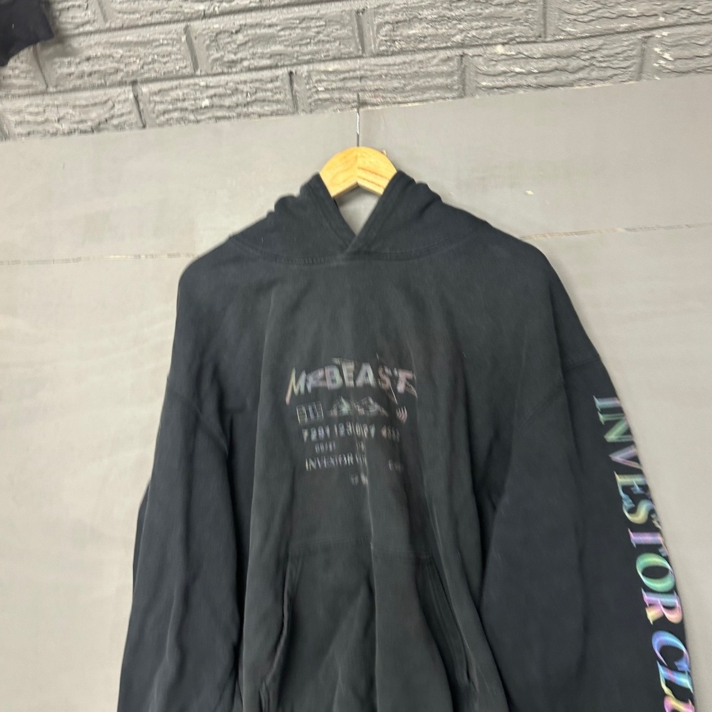 MrBeast Investor Club Hoodie Black Iridescent‎ Graphic Sweatshirt Mens XL
